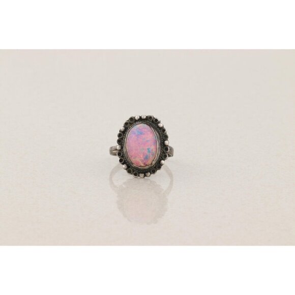 Sterling Silver Mexican Pink Foil Opal Ring Size 6 1/2 - Picture 8 of 8